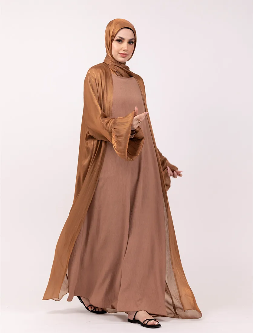 Rust Open Organza Kaftan Set